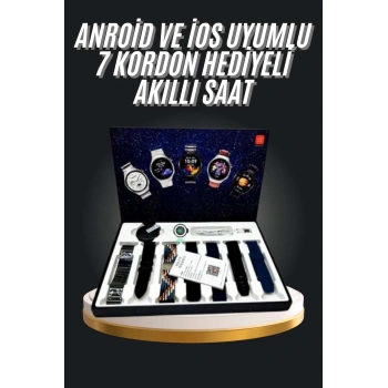 7 Kordonlu Akıllı Saat Siyah Kasa Dokunmatik Ekran Uyku ve Sağlık Takibi