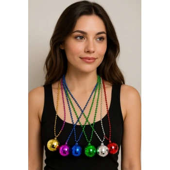 70&apos;ler 80&apos;ler ve 90&apos;lar Temalı Disko Topu Kolye Seti 6 Adet (5324)