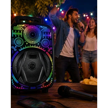 8 İnç Taşınabilir Karaoke Hoparlör Mikrofonlu RGB Işıklı Bluetooth Speaker