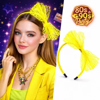 80’ler 90’lar Neon Sarı Dantel Taç Fiyonklu (5324)