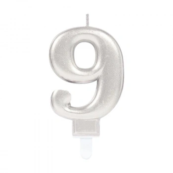 9 Rakam Mum Gümüş Renk (5324)