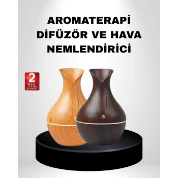 Ahşap Desenli Aromaterapi Difüzör 130 Ml Ultrasonik Ve 7 Renk Led Işıklı
