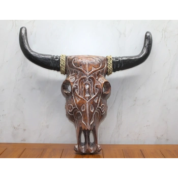 Ahşap Duvara Asmalı Bufalo Kafası