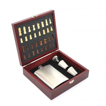 Ahşap Kutulu Satrançlı Matara Seti 8 oz