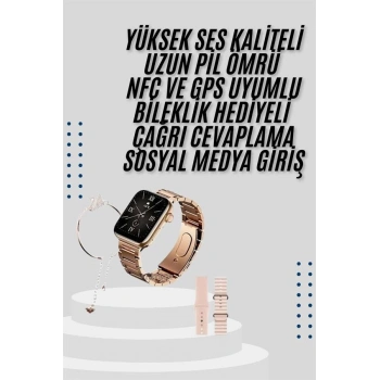 Akıllı Saat 3 Kordonlu Ve Aksesuarlı Bayanlar Için Şık Rose renk