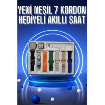 Akıllı Saat 7 Kordon Hediyeli Takvim Alarm Nabız Ölçer Bildirim Görme Sesli Görüşme