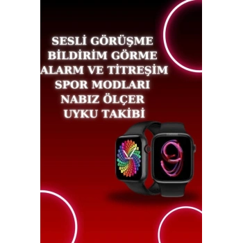 Akıllı Saat Arama Görüşme Bildirim Görme Uyku ve Sağlık Takibi Nabız Ölçer 3 Kordon Hediyeli