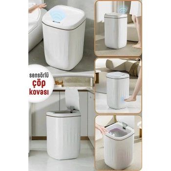 Akıllı Teknolojik Çöp Kutusu UV Işıklı Otomatik Aç Kapat Sensörlü Mutfak Banyo Ev 20L