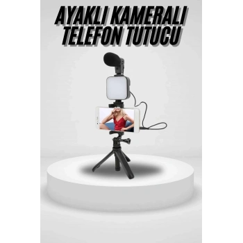 Akıllı Telefon Vlog Kiti Tripod Mini Mikrofonlu Telefon Tutucu