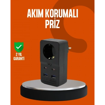 Akım Korumalı Priz 4 USB Type C Destekli Yüksek Isı Dayanımlı