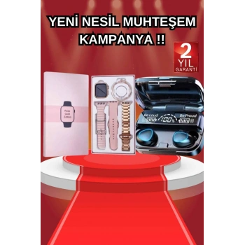 Aksesuar Hediyeli Akıllı Saat Ve Dijital Göstergeli Powerbankli Bluetooth Kulaklık