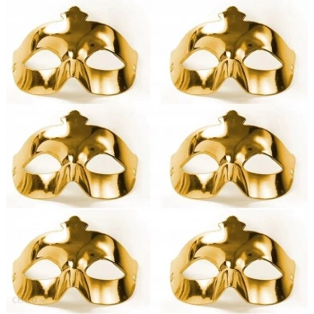 Altın Metalize Renk Düz Balo Parti Maskesi 6 Adet (5324)