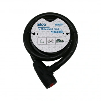 ANAHTARLI AÇ-KAPA KİLİT KAPAKLI MOTOR - BİSİKLET KİLİT ÇELİK TEL SİYAH ŞEFFAF KILIF 20MMX150CM (5324)