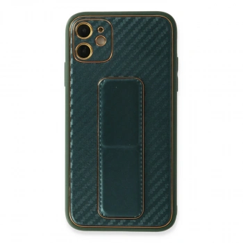 Apple İphone 12 Kılıf Coco Karbon Standlı Kapak - Yeşil