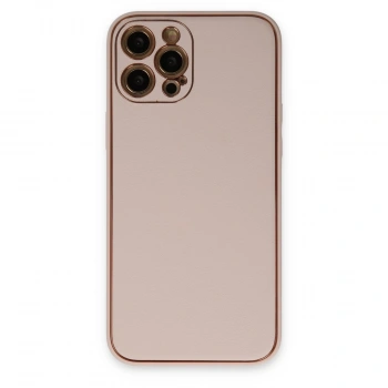 Apple İphone 12 Pro Max Kılıf Coco Deri Silikon Kapak - Pudra