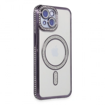Apple İphone 13 Kılıf Joke Simli Magneticsafe Kılıf - Derin Mor