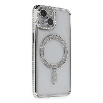 Apple İphone 13 Kılıf Joke Simli Magneticsafe Kılıf - Gümüş