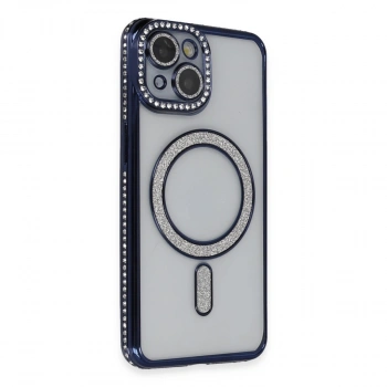 Apple İphone 14 Kılıf Joke Simli Magneticsafe Kılıf - Lacivert