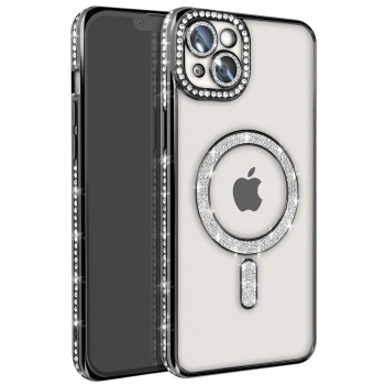 Apple İphone 14 Kılıf Joke Simli Magneticsafe Kılıf - Siyah