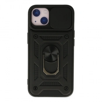 Apple İphone 14 Kılıf Pars Lens Yüzüklü Silikon - Siyah