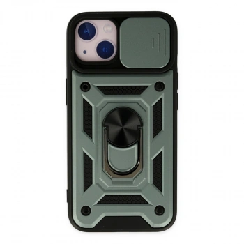 Apple İphone 14 Kılıf Pars Lens Yüzüklü Silikon - Yeşil