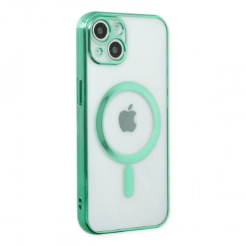 Apple İphone 14 Plus Kılıf Magneticsafe Lazer Silikon - Haki Yeşil