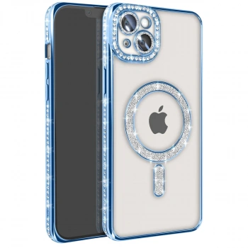 Apple İphone 15 Kılıf Joke Simli Magneticsafe Kılıf - Mavi