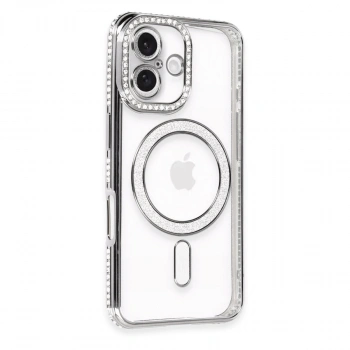 Apple İphone 16 Kılıf Joke Simli Magneticsafe Kılıf - Gri