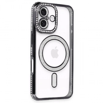Apple İphone 16 Kılıf Joke Simli Magneticsafe Kılıf - Siyah