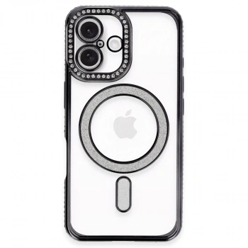 Apple İphone 16 Plus Kılıf Joke Simli Magneticsafe Kılıf - Siyah