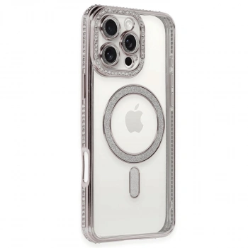 Apple İphone 16 Pro Kılıf Joke Simli Magneticsafe Kılıf - Pembe