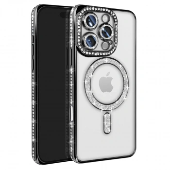 Apple İphone 16 Pro Max Kılıf Joke Simli Magneticsafe Kılıf - Siyah