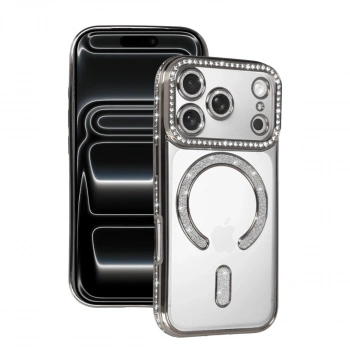 Apple İphone 17 Pro Joke Simli Magneticsafe Kılıf - Gümüş