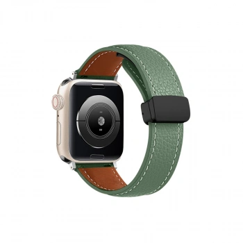 Apple Watch 38mm Kr414 Daks Deri Kordon (SAAT DEĞİLDİR) - Koyu Yeşil