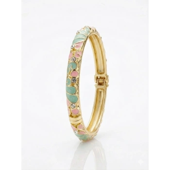AQua Petal Pembe  & Su Yeşili Mine İşlemeli Kelepçe Bileklik - Kbl0451