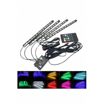 Araç İçi Ayak Altı 12li Şerit Led Işık Uzaktan Kumandalı Rgb Işıklı Ses Ve Müziğe Duyarlı