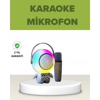 Astronot Tasarımlı Bluetooth Speaker ve Kablosuz Mikrofon Karaoke Seti