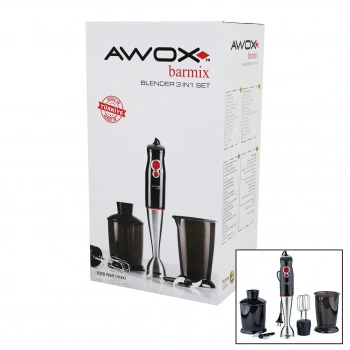 AWOX BARMİX  3İN1  BLENDER SETİ  ÇELİK 2Lİ MİKSER   ÇELİK RONDO BIÇAK   ÇELİK 4 KANATLI BIÇAK   1000W (5324)