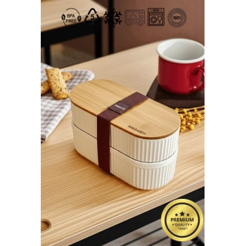 Bambu Kapaklı Lunch Box Kahvaltılık Saklama Kabı Large Bölmeli