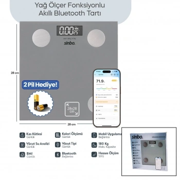 Baskül Gri Yağ Ölçer Akıllı Bluetooth Cam Baskül