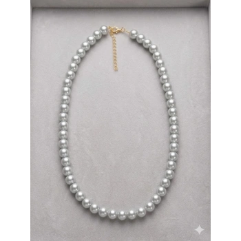 Beyaz Cam İnci  Kolyeler 40+5 Cm  - Kl0300