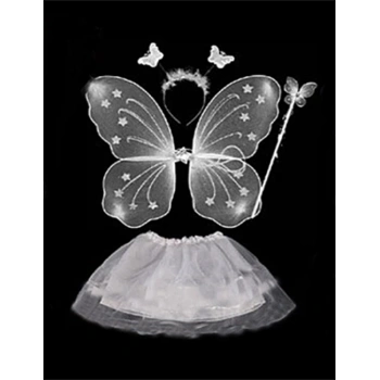 Beyaz Kelebek Kostümü - Beyaz Kelebek Kostüm Aksesuar Seti 4 Parça (5324)