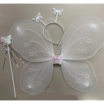Beyaz Mevcut Kelebek Kanadı Tacı ve Sopası