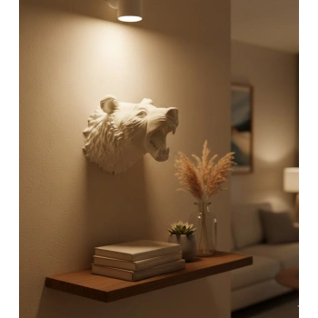 Beyaz Renk 3d Ayı Başı Duvar Dekoru