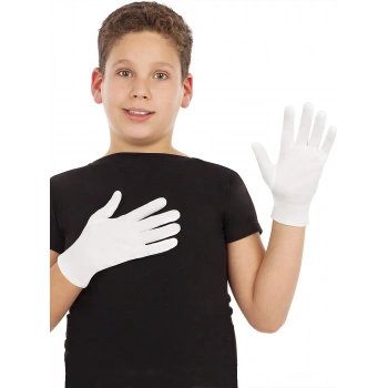 Beyaz Renk Çocuk Boy Likralı Pandomim Eldiveni (5324)