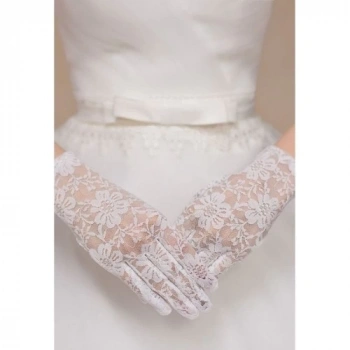 Beyaz Renk Kısa Dantelli Eldiven