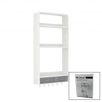 BEYAZ YAPIŞKANLI DUVAR ORGANİZERİ PLASTİK 3 RAF=14CM-19CM-30CM - 2 ÇEKMECE=40CM - 6 ASKI 19 PARÇA (5324)
