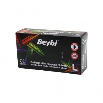 BEYBİ L SİYAH PUDRASIZ NİTRİL MUAYENE ELDİVENİ 100LÜ (5324)