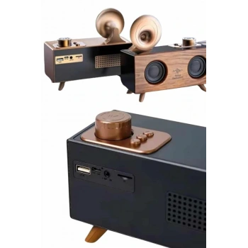 Bluetooth Nostalji Speaker Radyo Gramofon Ahşap Renk Vintage