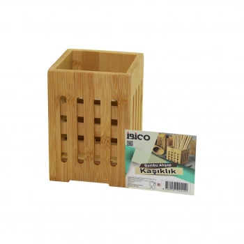 BÜYÜK - PENCERELİ  KARE=10X10CM  AHŞAP BAMBU KAŞIKLIK ORGANİZER (5324)